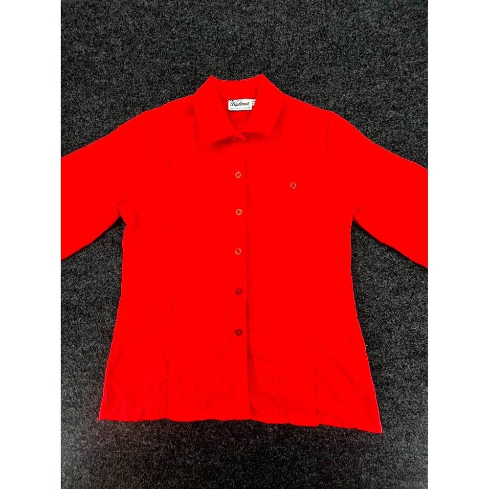 Vintage Lady Diplomat‎ Shirt Womens Red Wrinkle Resistant Tucked Retro Button Up